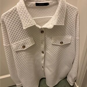 ZESICA White Quilted Button-Up Shirt